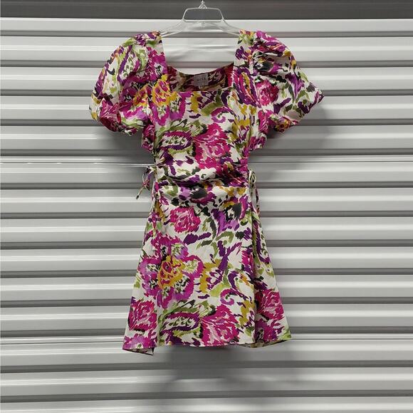 Misa Los Angeles Womens Dress Medium Floral Cutout Puff Sleeve Cottage Flirty - Picture 4 of 12
